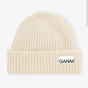 Ganni Cream Ribbed Knit Hat